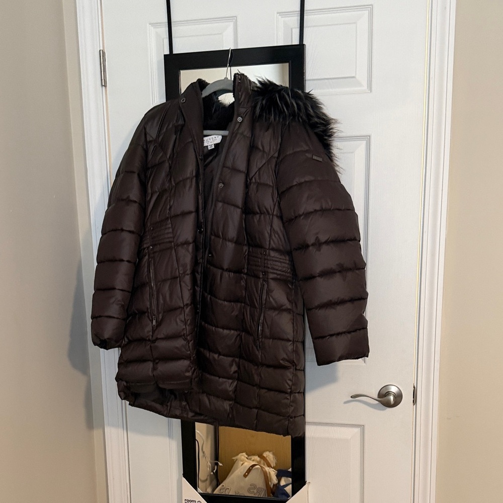 Laundry By Shelli Segal Dark Brown Puffer Jacket with Faux Fur